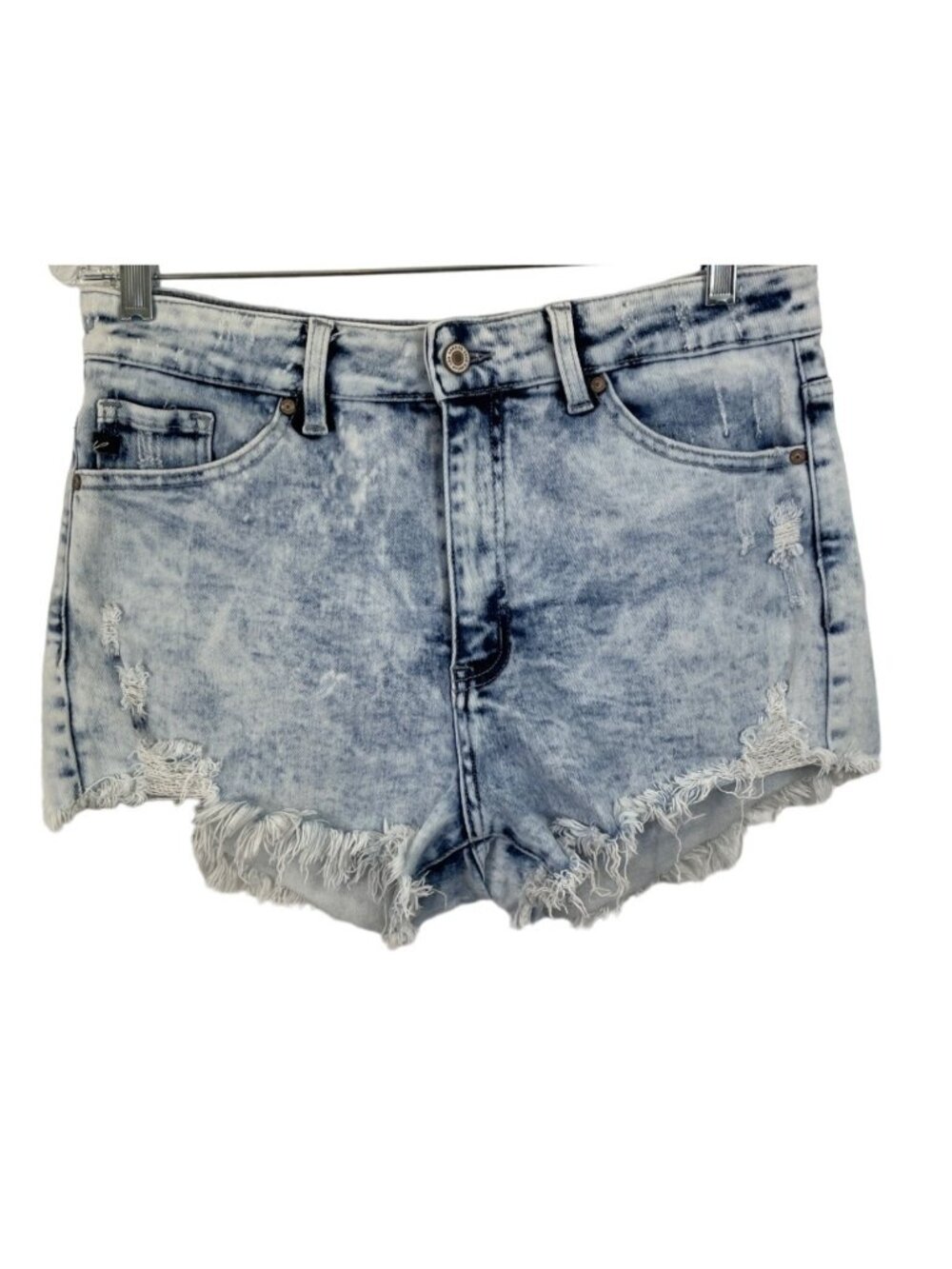 Rancan Womens Size XL Blue Denim Acid Washed Distressed Cut Off Jean Shorts